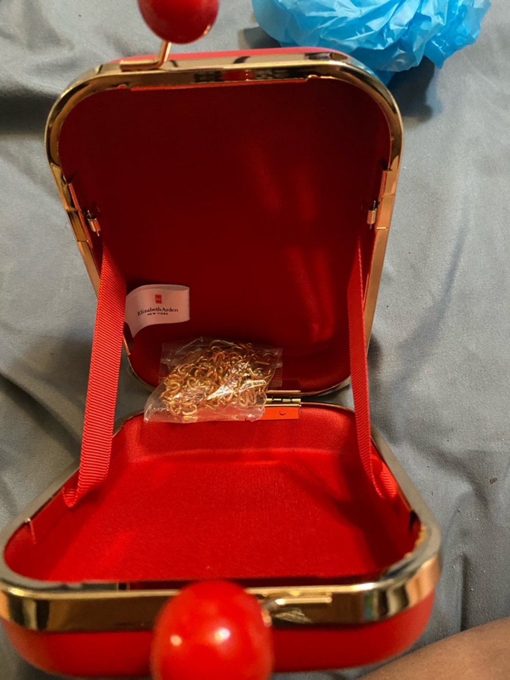 Elizabeth Arden Red Evening Clutch with Gold Frame - Picture 2 of 5